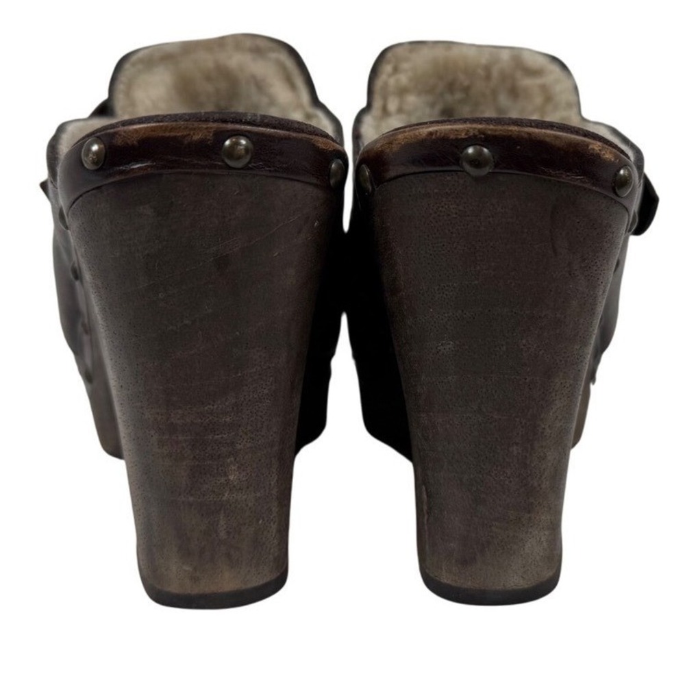 Frye Ella Leather Mule Clogs, Brown, Studded Wooden Platform and Heel, Size 8.5 - Picture 3 of 12